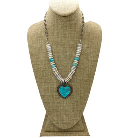 Gildas Gewels N25-8 Dbl. Diam. Turq. Heart, Pearl & Laramar Beads Necklace