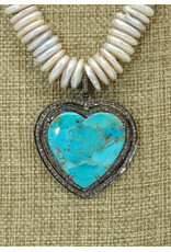 Gildas Gewels N25-8 Dbl. Diam. Turq. Heart, Pearl & Laramar Beads Necklace