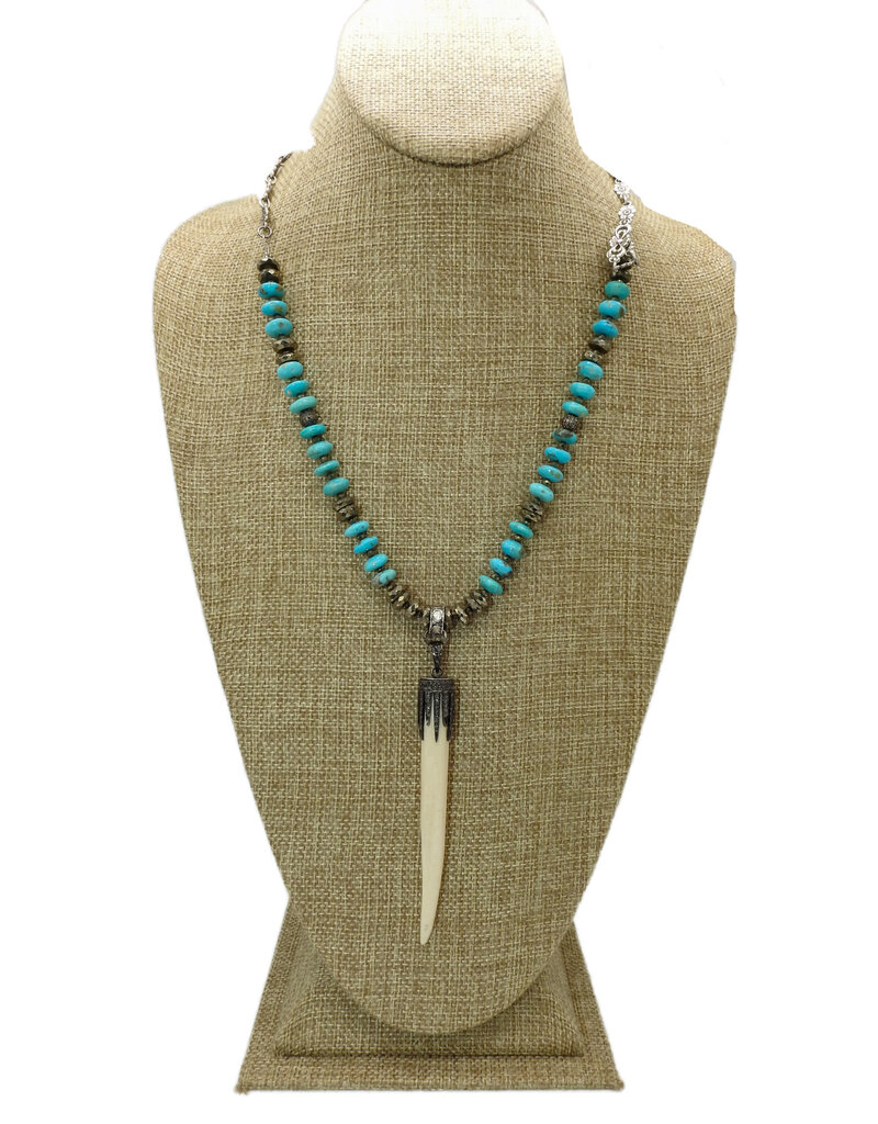 Gildas Gewels GG-DEC108 Turq. Beads, Diam. Top Horn Necklace
