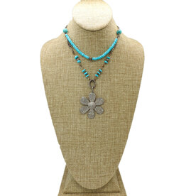 Gildas Gewels GG-DEC101 Vintage Diamond Poppy Pndt., Turq. Beads