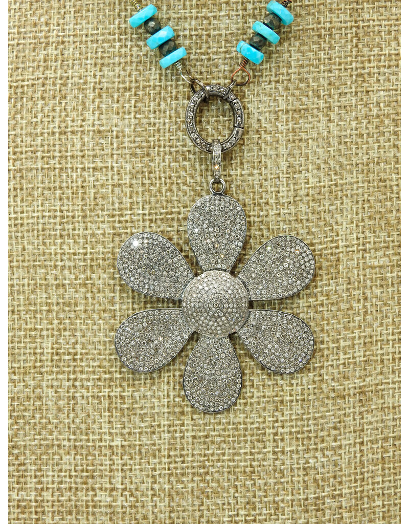 Gildas Gewels GG-DEC101 Vintage Diamond Poppy Pndt., Turq. Beads