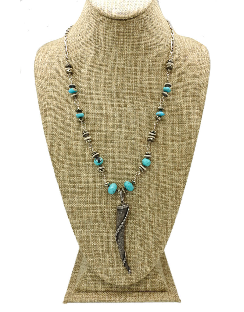 Gildas Gewels SP107 Oxidized Diam. Horn w/ Turq, Faceted Beads