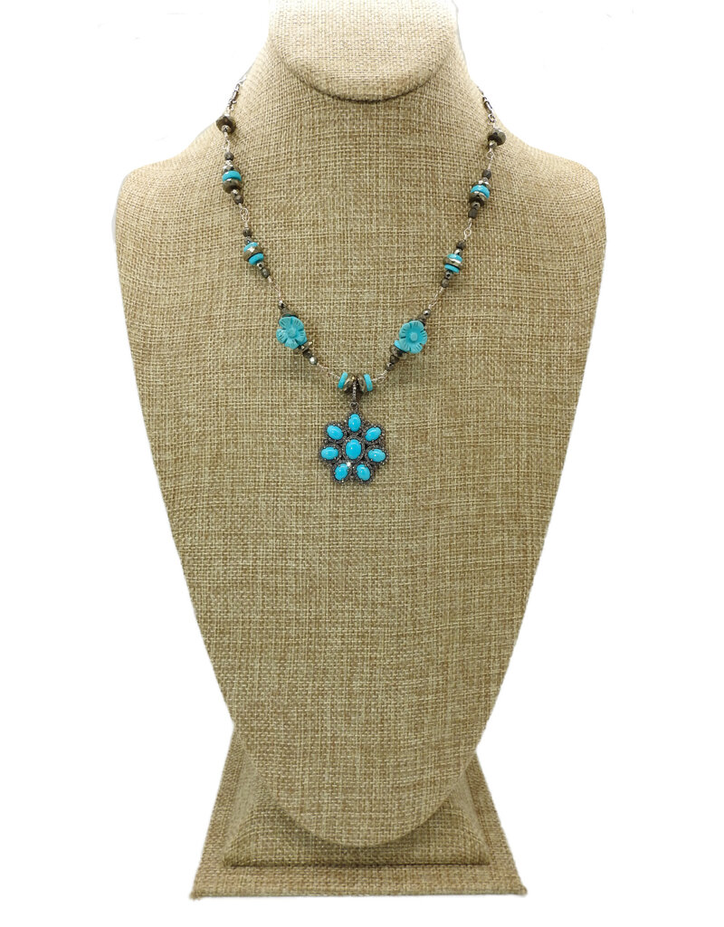 Gildas Gewels SP112A Turq/Diam. Flower Pndt, Diam Clasp