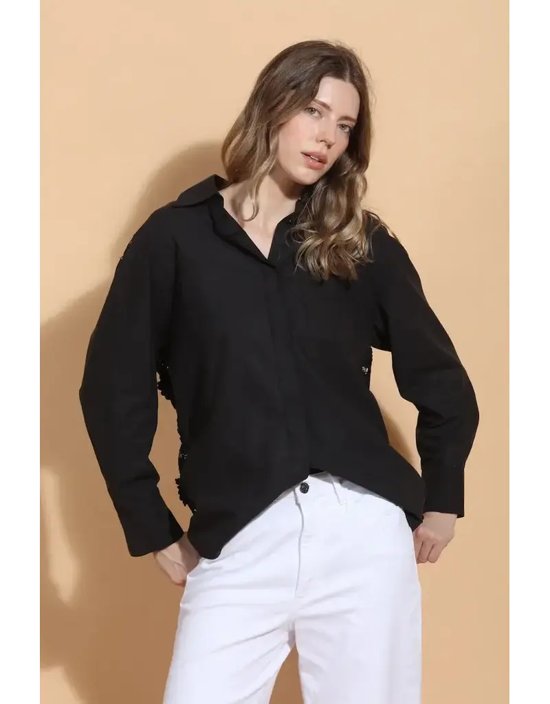 Jessie Liu Cotton Shirt w 3D applique Lace