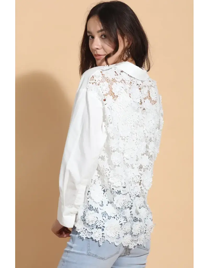Jessie Liu Cotton Shirt w 3D applique Lace