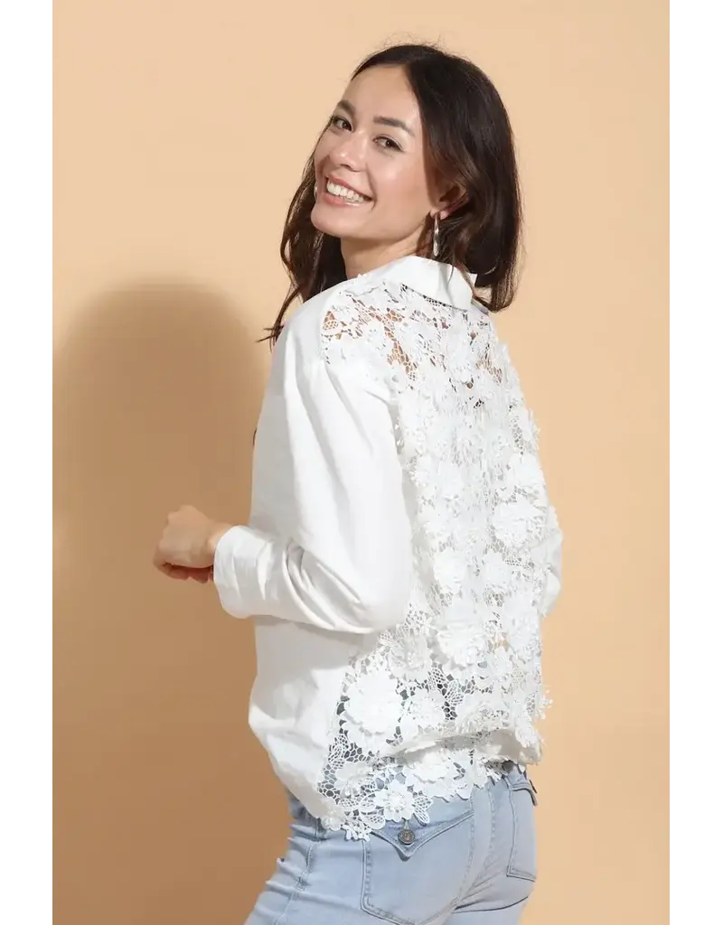 Jessie Liu Cotton Shirt w 3D applique Lace