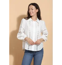 Jessie Liu Cotton Blouse w Lace Inserts