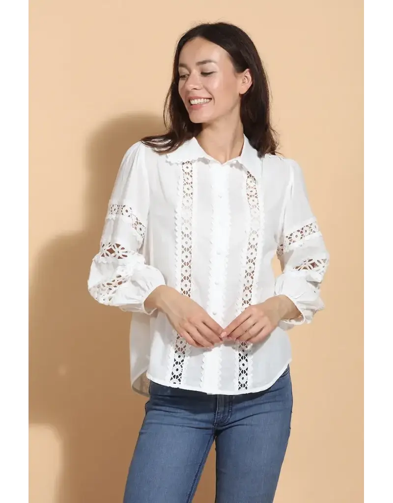 Jessie Liu Cotton Blouse w Lace Inserts