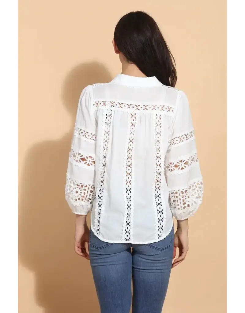Jessie Liu Cotton Blouse w Lace Inserts