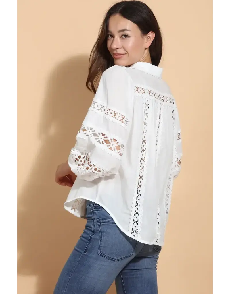 Jessie Liu Cotton Blouse w Lace Inserts
