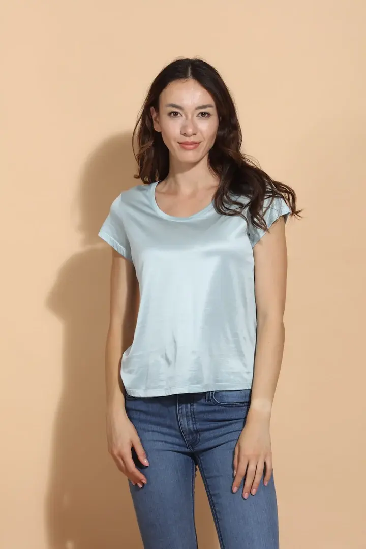 Jessie Liu Modal cotton blend tee w U Neck