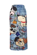 Wild Cosmos Kim Barkin Dog Plissé Satin Skirt denim mix
