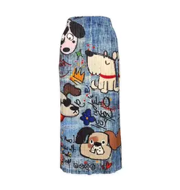 Wild Cosmos Kim Barkin Dog Plissé Satin Skirt denim mix