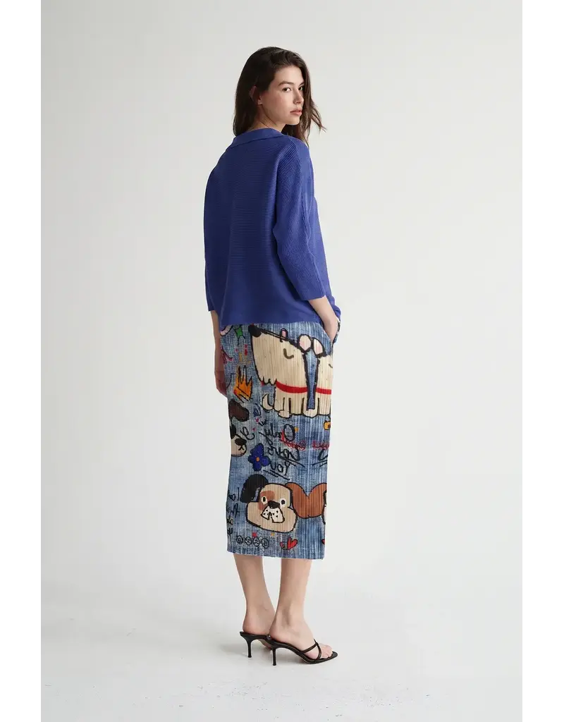 Wild Cosmos Kim Barkin Dog Plissé Satin Skirt denim mix