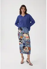 Wild Cosmos Kim Barkin Dog Plissé Satin Skirt denim mix