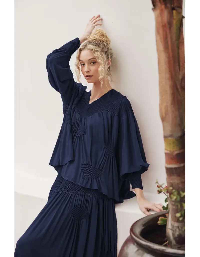 Wild Cosmos Miriam Love Collage top Navy