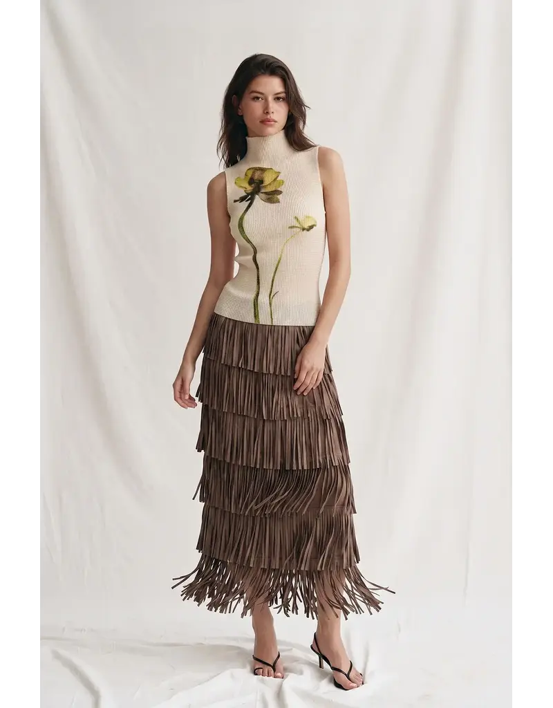 Wild Cosmos Akira Fringe Skirt Brown