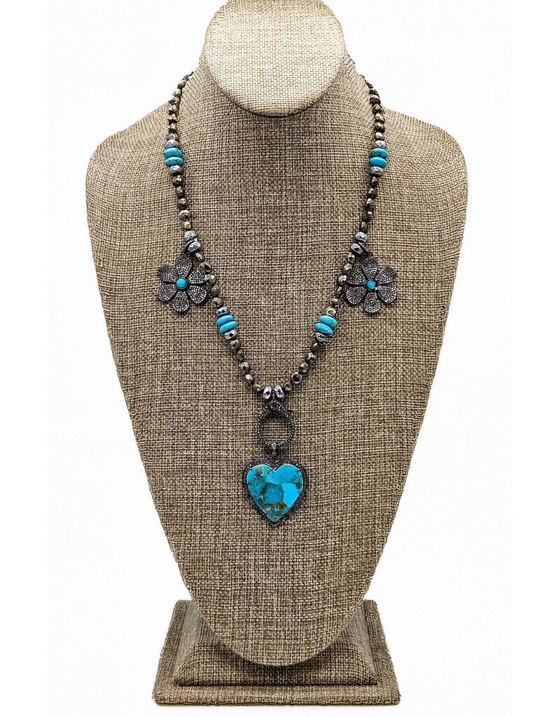 Gildas Gewels GG-N101 Turquoise  Heart with Vintage Chain