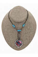 Gildas Gewels GG-N14 Multi Colored Hert w/Diamonds on Pyrite W Turq Chain