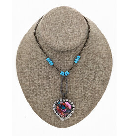 Gildas Gewels GG-N14 Multi Colored Hert w/Diamonds on Pyrite W Turq Chain