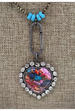 Gildas Gewels GG-N14 Multi Colored Hert w/Diamonds on Pyrite W Turq Chain