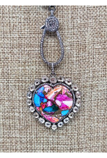 Gildas Gewels GG-N12 Multi Colored Heart w/Diamonds on Pyrite W  LightTurq Chain