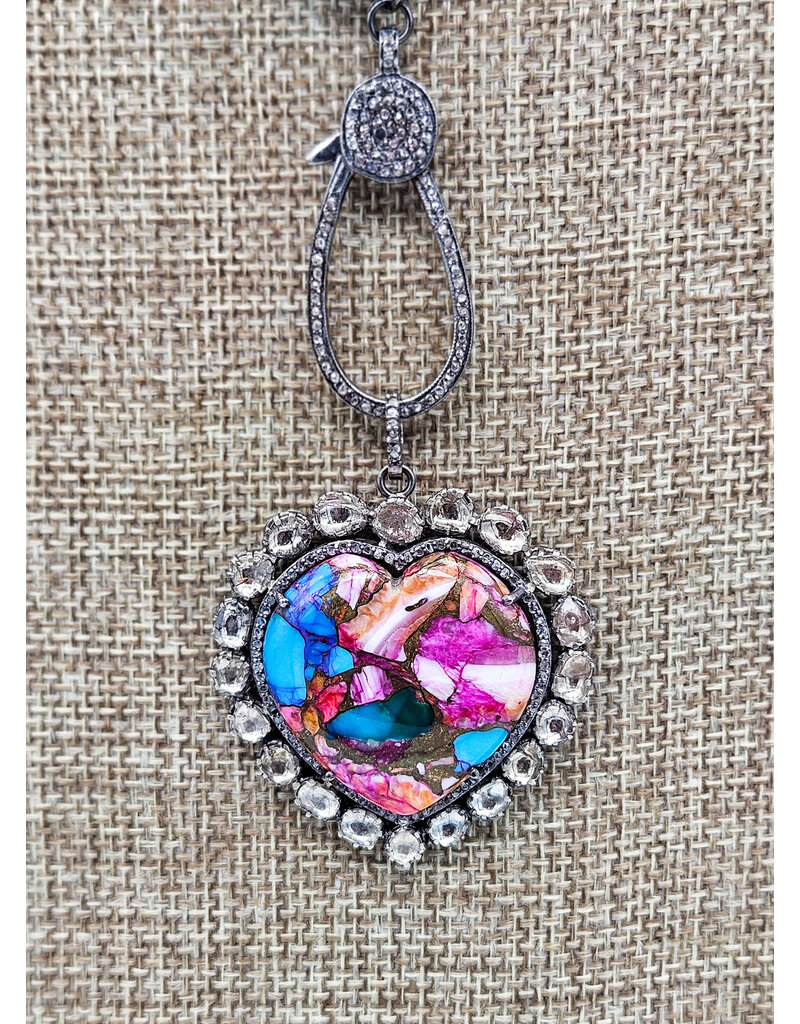Gildas Gewels GG-N12 Multi Colored Heart w/Diamonds on Pyrite W  LightTurq Chain