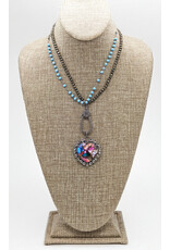Gildas Gewels GG-N12 Multi Colored Heart w/Diamonds on Pyrite W  LightTurq Chain