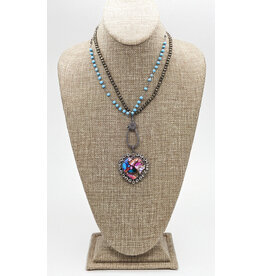 Gildas Gewels GG-N12 Multi Colored Heart w/Diamonds on Pyrite W  LightTurq Chain