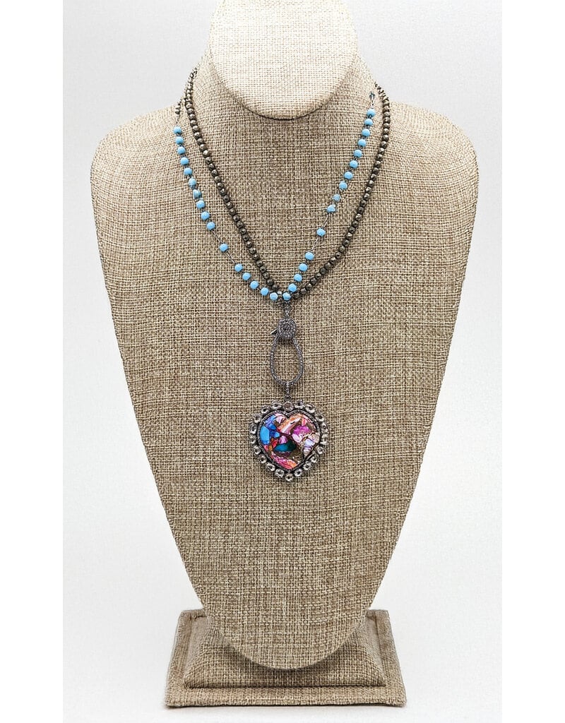 Gildas Gewels GG-N12 Multi Colored Heart w/Diamonds on Pyrite W  LightTurq Chain