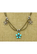 Gildas Gewels SP102 Turq./Diam Flwr. w/ Side Diam Flowers, Diam Clasp