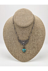 Gildas Gewels GG-N255 Firebird Necklace with Pave Diamonds and Turq Heart