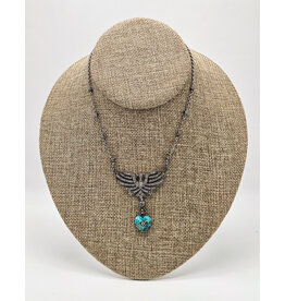 Gildas Gewels GG-N255 Firebird Necklace with Pave Diamonds and Turq Heart