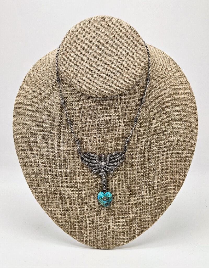 Gildas Gewels GG-N255 Firebird Necklace with Pave Diamonds and Turq Heart