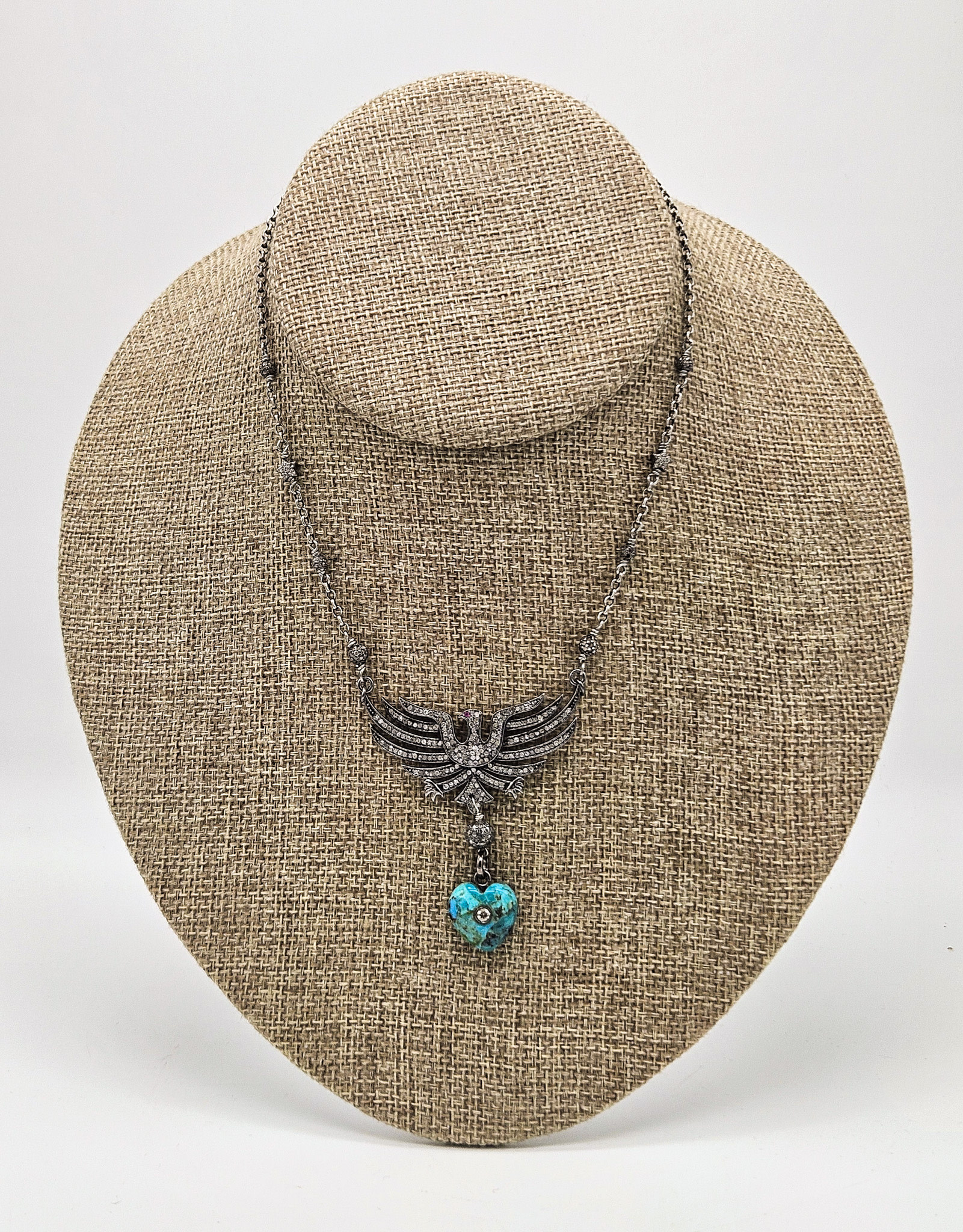 Gildas Gewels GG-N255 Firebird Necklace with Pave Diamonds and Turq Heart