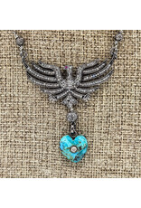 Gildas Gewels GG-N255 Firebird Necklace with Pave Diamonds and Turq Heart