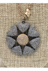 Gildas Gewels GG-N102 Pave Diamond Flower on Vintage Chain Necklace