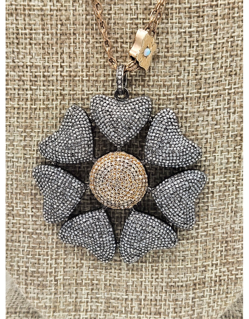 Gildas Gewels GG-N102 Pave Diamond Flower on Vintage Chain Necklace