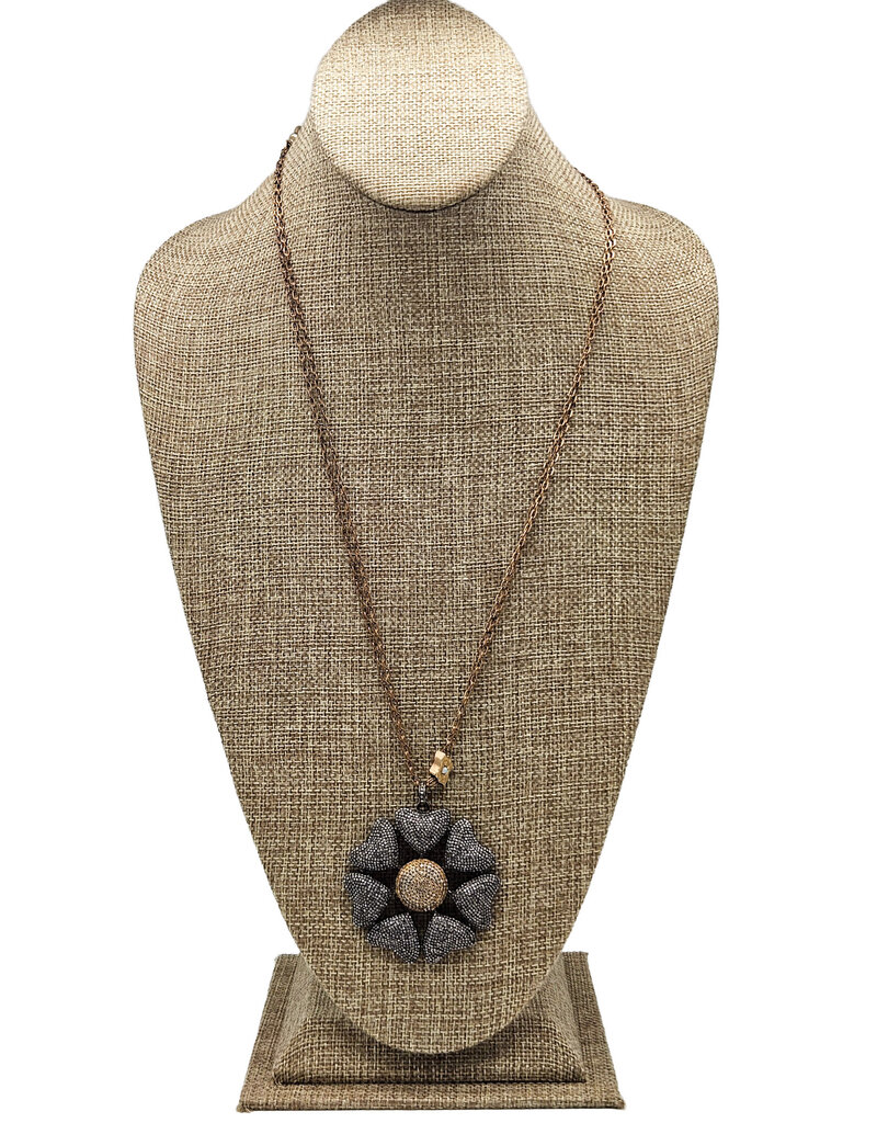 Gildas Gewels GG-N102 Pave Diamond Flower on Vintage Chain Necklace