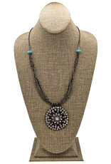 Gildas Gewels GG-N105 Vintage Crystal Medalion and Pyrite w turqoise Necklace
