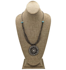 Gildas Gewels GG-N105 Vintage Crystal Medalion and Pyrite w turqoise Necklace