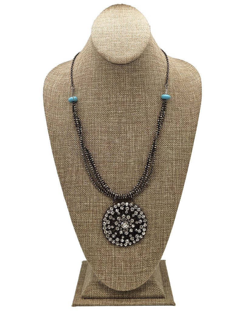 Gildas Gewels GG-N105 Vintage Crystal Medalion and Pyrite w turqoise Necklace