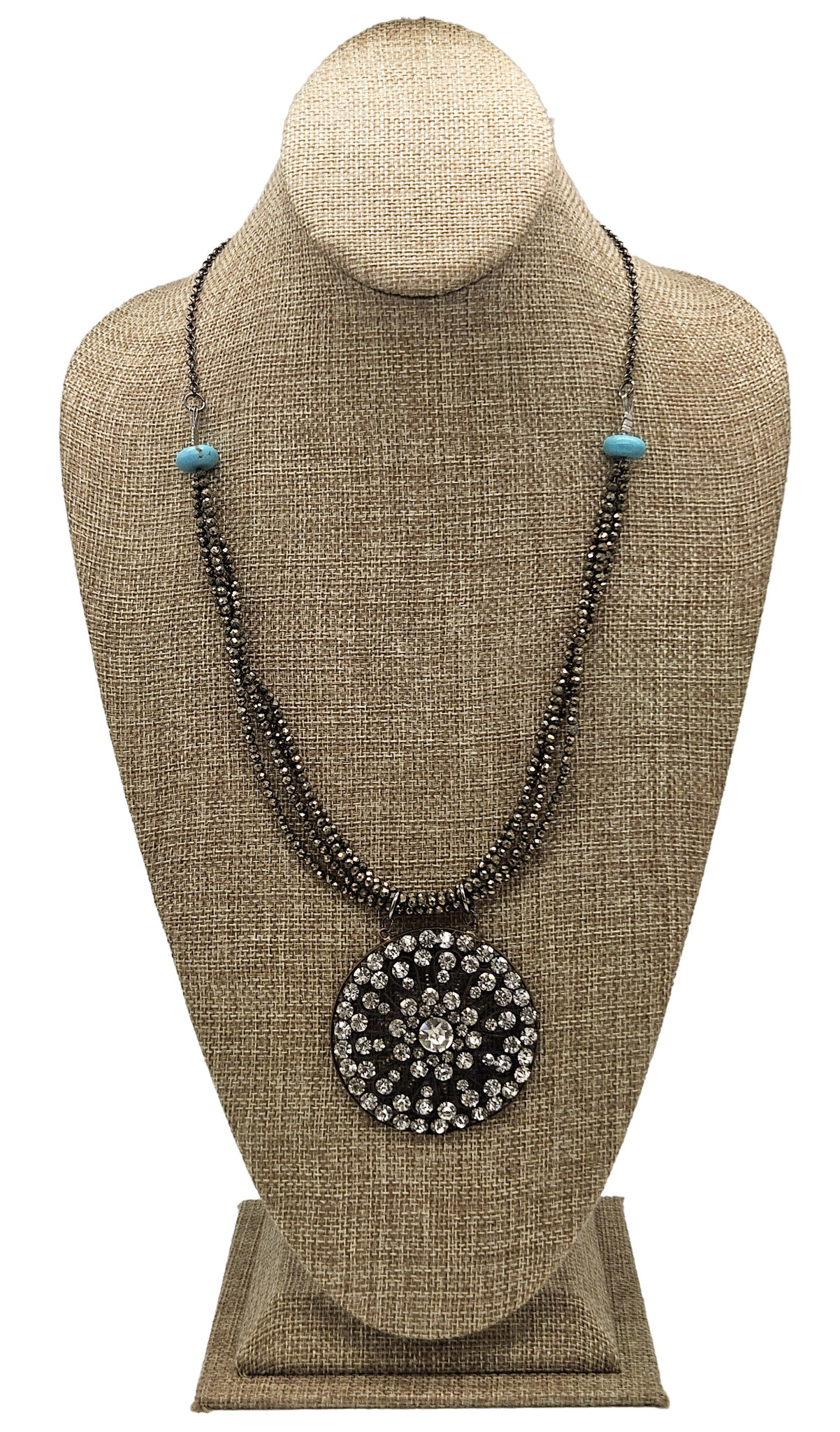 Gildas Gewels GG-N105 Vintage Crystal Medalion and Pyrite w turqoise Necklace