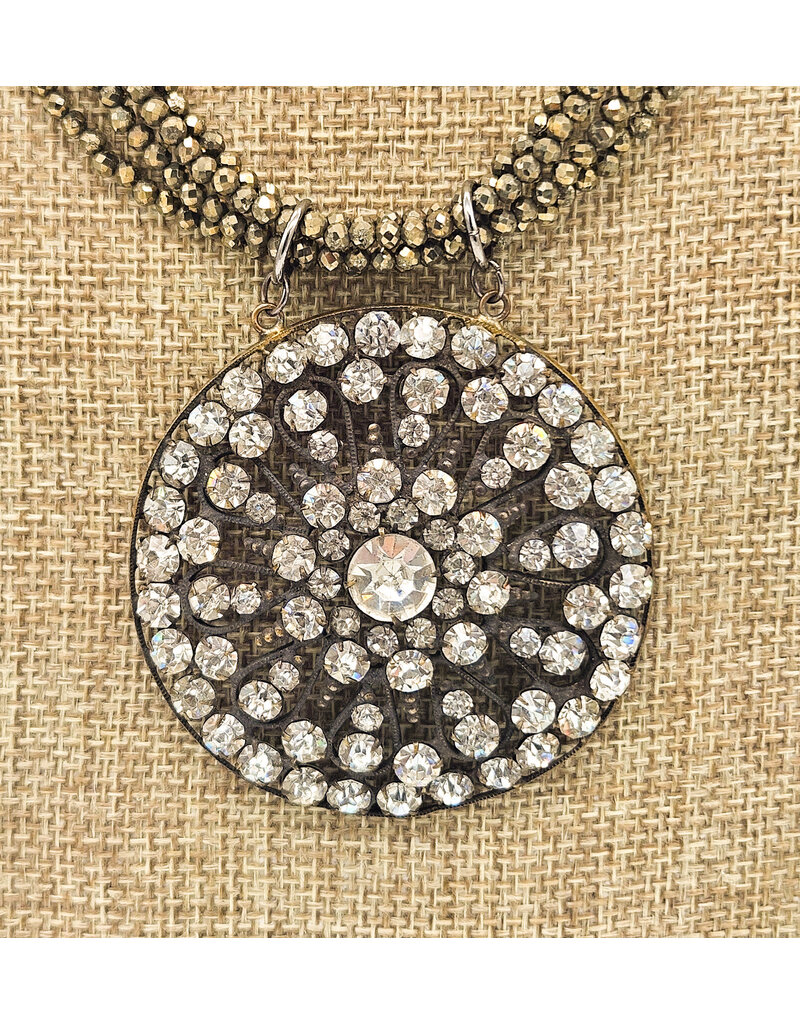 Gildas Gewels GG-N105 Vintage Crystal Medalion and Pyrite w turqoise Necklace