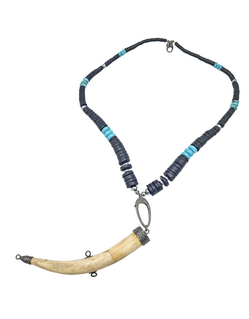 Gildas Gewels GG-N103 Horn on Turqoisue and Black Ebony Necklace