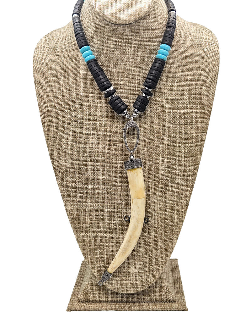 Gildas Gewels GG-N103 Horn on Turqoisue and Black Ebony Necklace