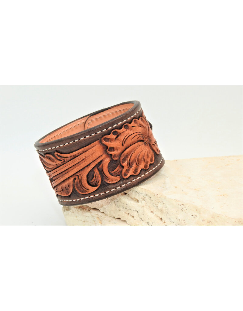Floral Cuff 2 snap dark brown  sz. 8-9