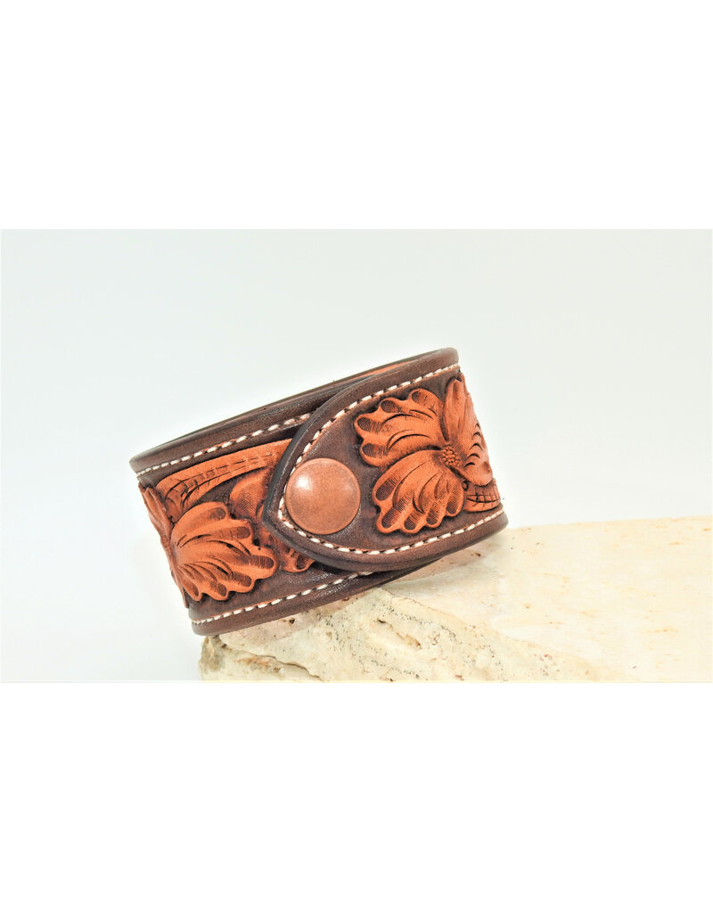 Floral Cuff 2 snap dark brown  sz. 8-9