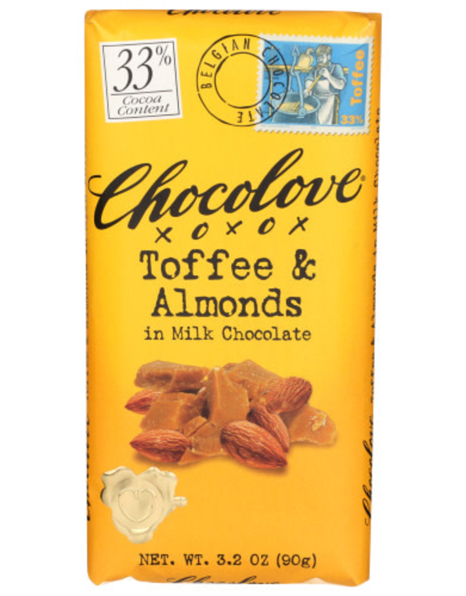 CHOCOLOVE® CHOCOLOVE CHOCOLATE , TOFFEE & ALMONDS IN MILK CHOCOLATE, 3.2 OZ.