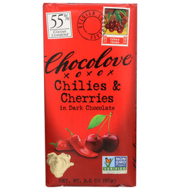 CHOCOLOVE® CHOCOLOVE CHILIES AND CHERRIES IN DARK CHOCOLATE , 3.2 OZ.